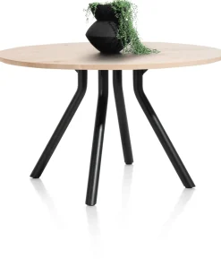 Arvada ronde eiken eettafel met zwart metalen poot 140cm