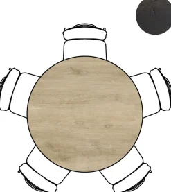 Arvada ronde eiken eettafel met zwart metalen poot 125cm