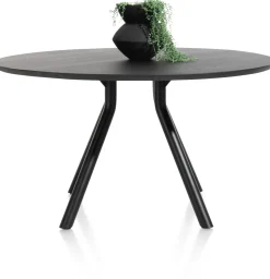 Arvada ronde eiken eettafel met zwart metalen poot 125cm