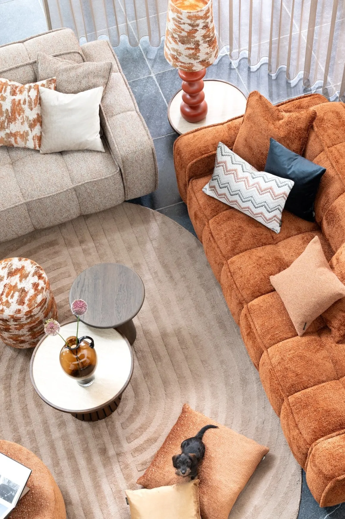 BeautiQ - Chic poef - rond 80 cm in de kleur Koper - COCOmaison