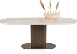 Brianto, eetkamertafel 240 x 100 cm - keramiek blad Travertin - Steel Brown