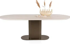 Brianto, eetkamertafel 210 x 100 cm - keramiek blad Travertin - Steel Brown