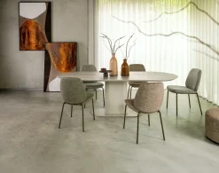 Brianto, eetkamertafel 240 x 100 cm - keramiek blad Travertin - Creme