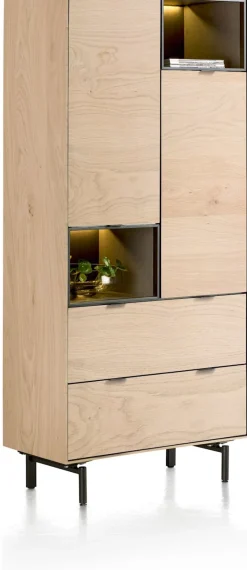 Elements, bergkast 90 cm. - 2-deuren + 2-laden + 2-niches + led incl. metalen poten - natural