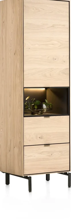 Elements, bergkast smal - 60 cm. - 1-deur + 2-laden + 1-niche + led incl. metalen poten - natural