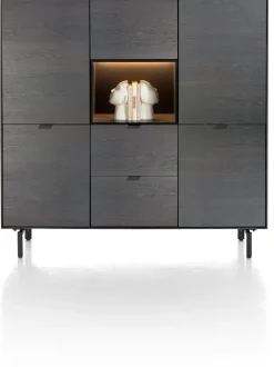 Elements, dressette 150 cm - 5-deuren + 2-laden + 1-niche + led incl. metalen poten - Onyx