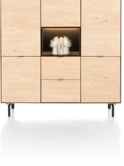 Elements, dressette 150 cm - 5-deuren + 2-laden + 1-niche + led incl. metalen poten - natural