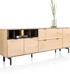 Elements, dressoir 210 cm. - 3-deuren + 2-laden + 3-niches + led incl. metalen poten - natural
