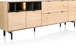 Elements, dressoir 210 cm. - 3-deuren + 2-laden + 3-niches + led incl. metalen poten - natural