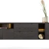 Elements, dressoir 240 cm. - 3-deuren + 2-laden + 5-niches + led incl. metalen poten - Onyx