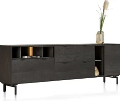 Elements, dressoir 240 cm. - 3-deuren + 2-laden + 5-niches + led incl. metalen poten - Onyx