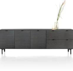 Elements, dressoir 240 cm - 3-deuren + 2-laden incl. metalen poten - Onyx