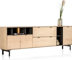 Elements, dressoir 240 cm. - 3-deuren + 2-laden + 5-niches + led incl. metalen poten - natural