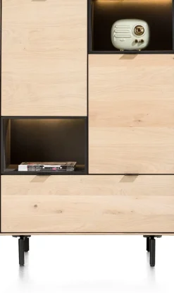 Elements, highboard 90 cm. - 2-deuren + 1-lade + 2-niches + led incl. metalen poten - natural