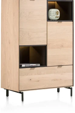 Elements, highboard 90 cm. - 2-deuren + 1-lade + 2-niches + led incl. metalen poten - natural