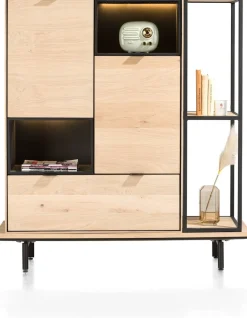 Elements, Highboard Naturel 90 cm + boekenkast 30 x 120 cm + platform 130 cm met 2 metalen poten