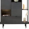 Elements, Highboard Onyx 90 cm + boekenkast 30 x 120 cm + platform 130 cm met 2 metalen poten