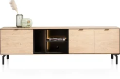 Elements, lowboard 210 cm. - hang + 2-deuren + klep + 3-niches + led incl. metalen poten - natural
