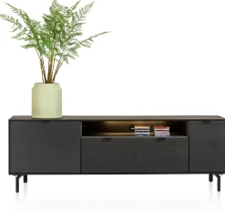 Elements, lowboard 180 cm. - hang + 1-deur + 1-lade + klep + 1-niche + led incl. metalen poten - Onyx