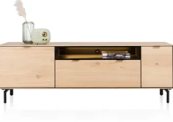 Elements, lowboard 180 cm. - hang + 1-deur + 1-lade + klep + 1-niche + led incl. metalen poten - natural