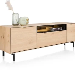 Elements, lowboard 180 cm. - hang + 1-deur + 1-lade + klep + 1-niche + led incl. metalen poten - natural