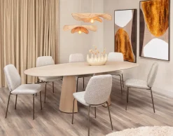 Fae, eetkamerstoel - 4-pootjes steelbrown - stof Bellini - Creme