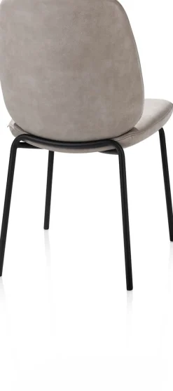 Fae, eetkamerstoel - 4-pootjes rough off black - stof Pala - Lichtgrijs