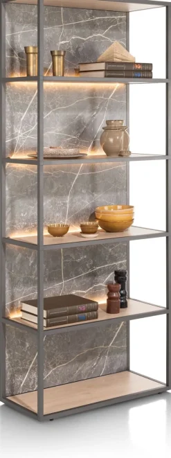 HELSINKI boekenkast 80 cm - 5-niches (+ LED) - eiken look