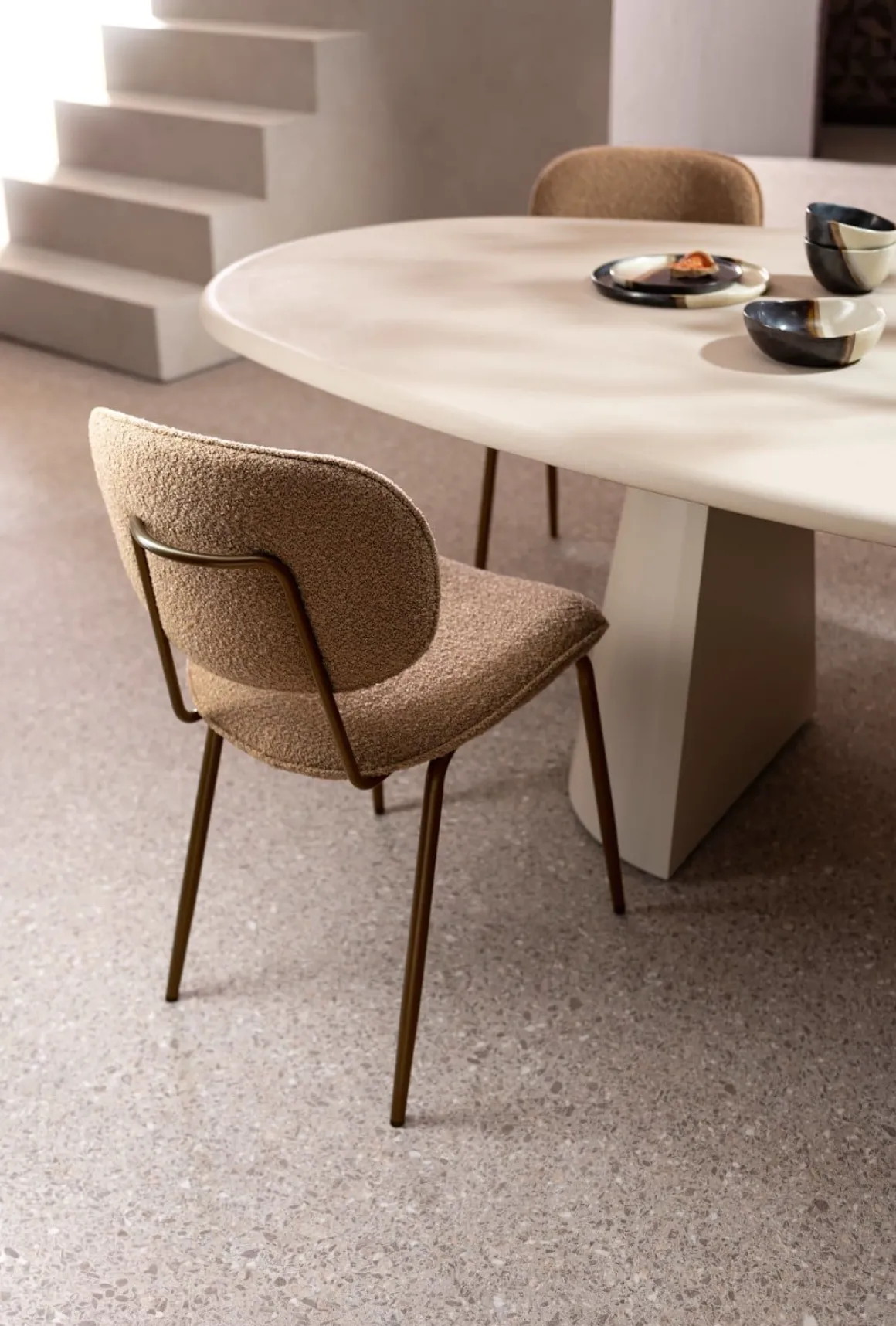 Lexi, eetkamerstoel - steelbrown - stof Cloudy - Okergeel