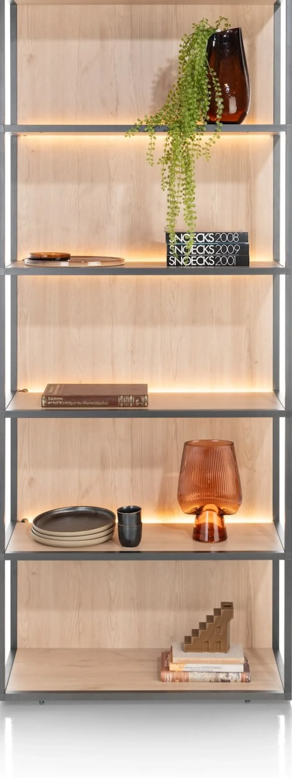 LINDFIELD boekenkast 80 cm - 5-niches (+ LED) - eiken look