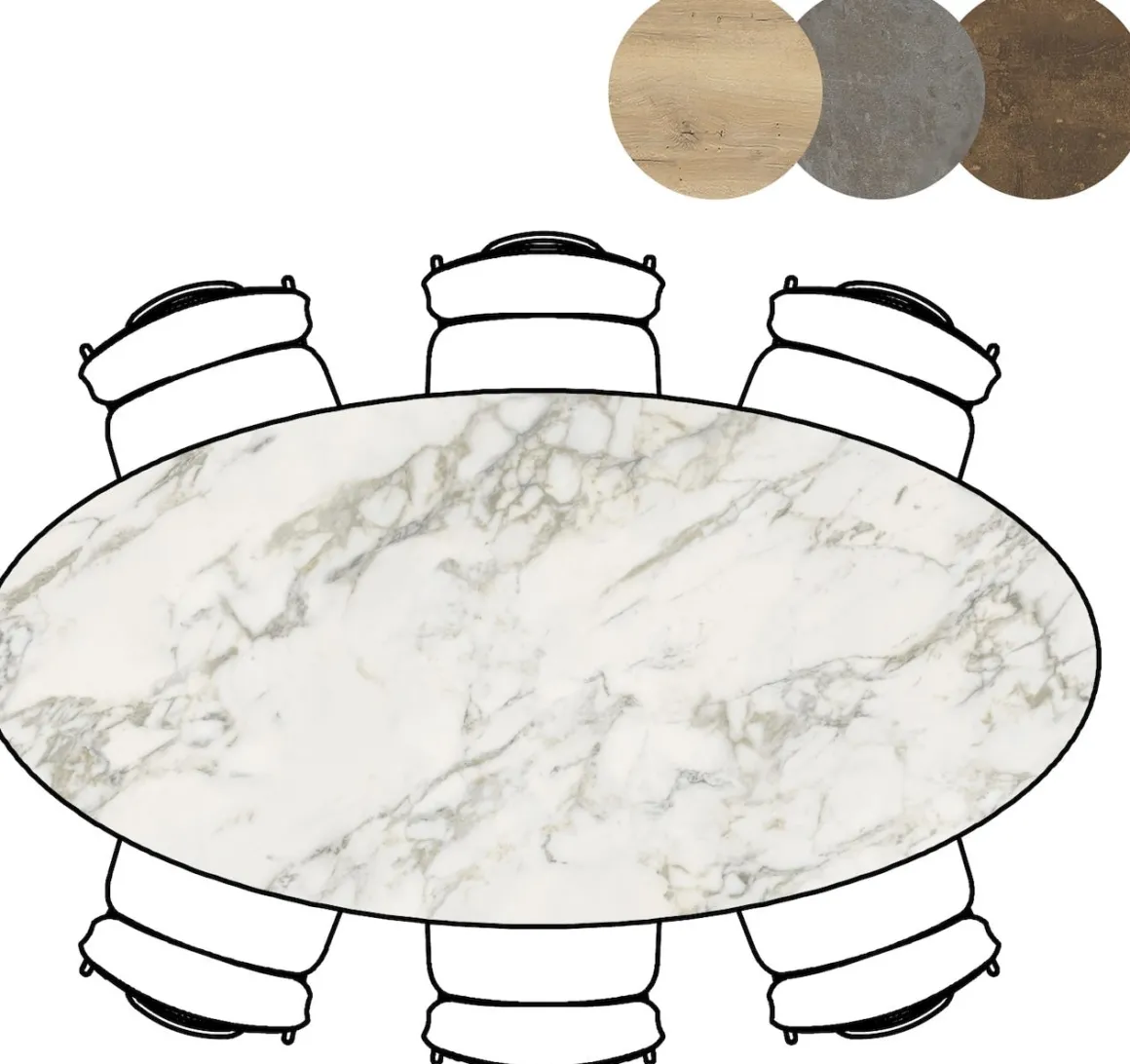 Masura ellipsvormige eettafel met zwarte metalen poot 220x105cm