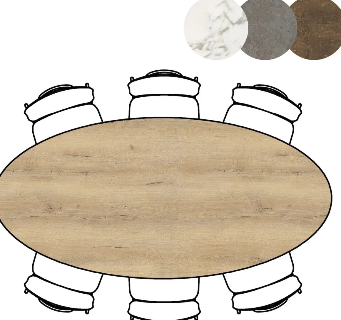 Masura ellipsvormige eettafel met zwarte metalen poot 220x105cm