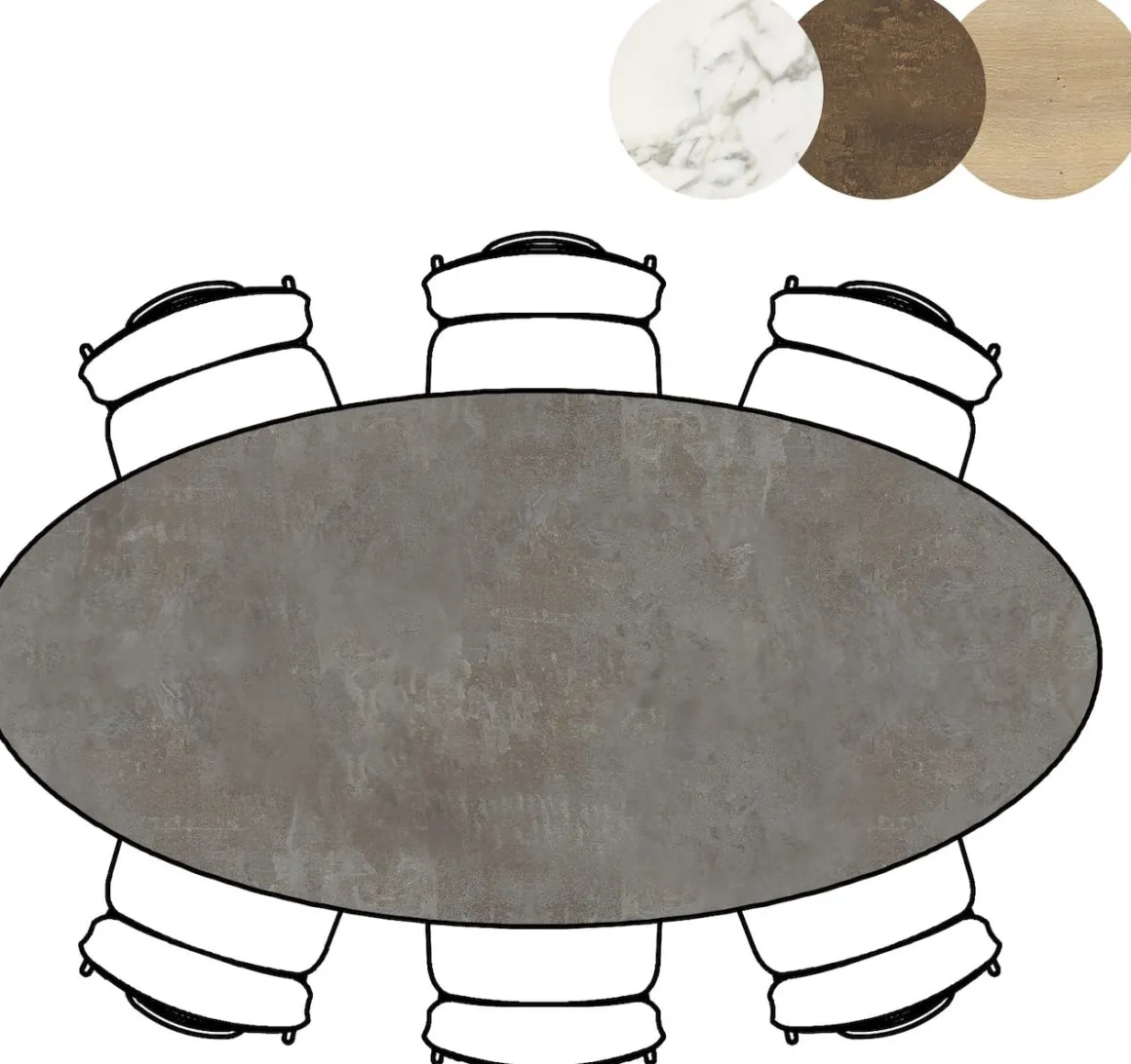 Masura ellipsvormige eettafel met zwarte metalen poot 220x105cm