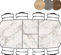 Masura ovale uitschuiftafel met metalen poot 180(+60)x110cm