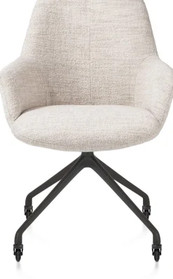 Mats, armstoel aluminium frame wielen rough off black - stof Luton - Creme