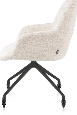Mats, armstoel aluminium frame wielen rough off black - stof Luton - Creme