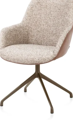 Mats, armstoel aluminium frame 4-poots - draaibaar steelbrown - Pala cognac + Luton koper