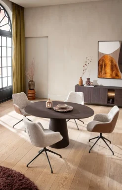 Mats, armstoel aluminium frame 4-poots - draaibaar grafiet - stof Luton - Creme