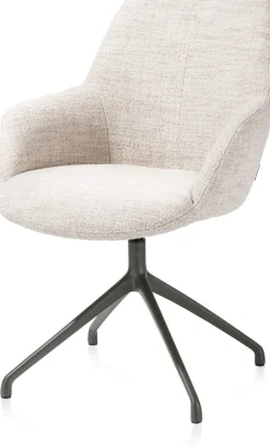 Mats, armstoel aluminium frame 4-poots - draaibaar grafiet - stof Luton - Creme