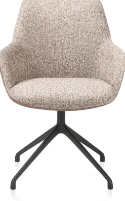 Mats, armstoel aluminium frame 4-poots - draaibaar rough off black - combi Pala cognac + Luton koper