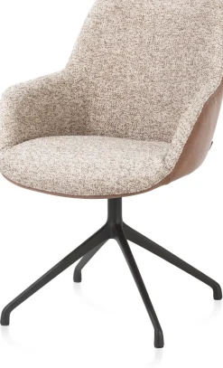 Mats, armstoel aluminium frame 4-poots - draaibaar rough off black - combi Pala cognac + Luton koper