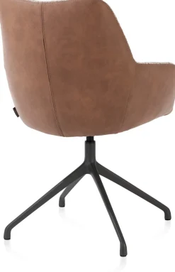 Mats, armstoel aluminium frame 4-poots - draaibaar rough off black - combi Pala cognac + Luton koper