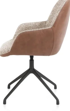 Mats, armstoel aluminium frame 4-poots - draaibaar rough off black - combi Pala cognac + Luton koper