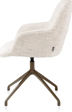 Mats, armstoel aluminium frame 4-poots - draaibaar steelbrown - stof Luton - Creme