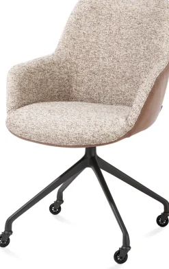 Mats, armstoel aluminium frame wielen rough off black - combi Pala cognac + Luton koper