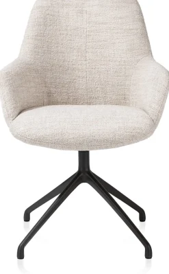 Mats, armstoel aluminium frame 4-poots - draaibaar rough off black - stof Luton - Creme