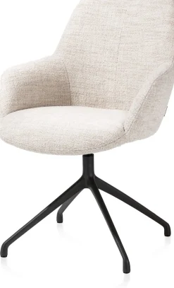 Mats, armstoel aluminium frame 4-poots - draaibaar rough off black - stof Luton - Creme