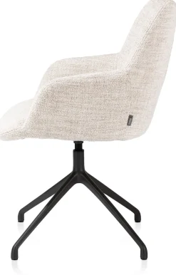 Mats, armstoel aluminium frame 4-poots - draaibaar rough off black - stof Luton - Creme
