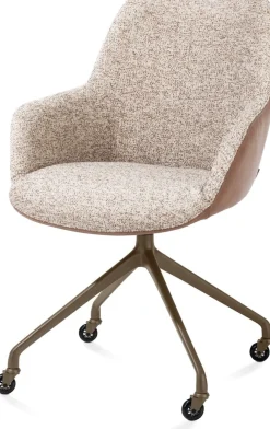 Mats, armstoel aluminium frame wielen steelbrown - combi Pala cognac + Luton koper