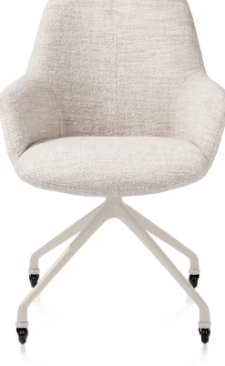 Mats, armstoel aluminium frame wielen creme - stof Luton - Creme